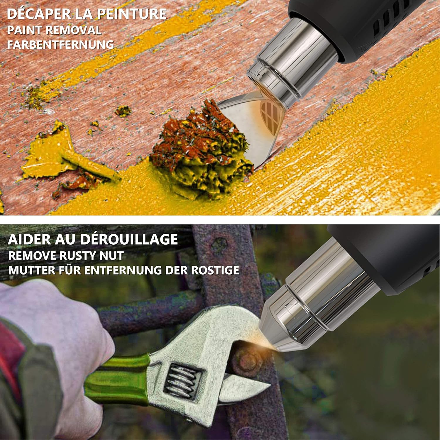 VOUNOT 5-in-1 Electric Weed Burner in use for paint removal and rust removal