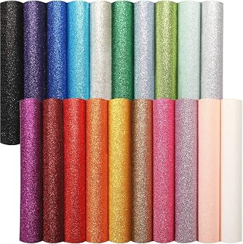 WILLBOND 20 Pieces Shiny Glitter Faux Leather Sheets PU Faux Leather Fabric Sheet for DIY Crafts Wedding Sewing Making Earrings Crafts Hair Bows Clips Decoration Favors, 8.3 x 11.8 Inches