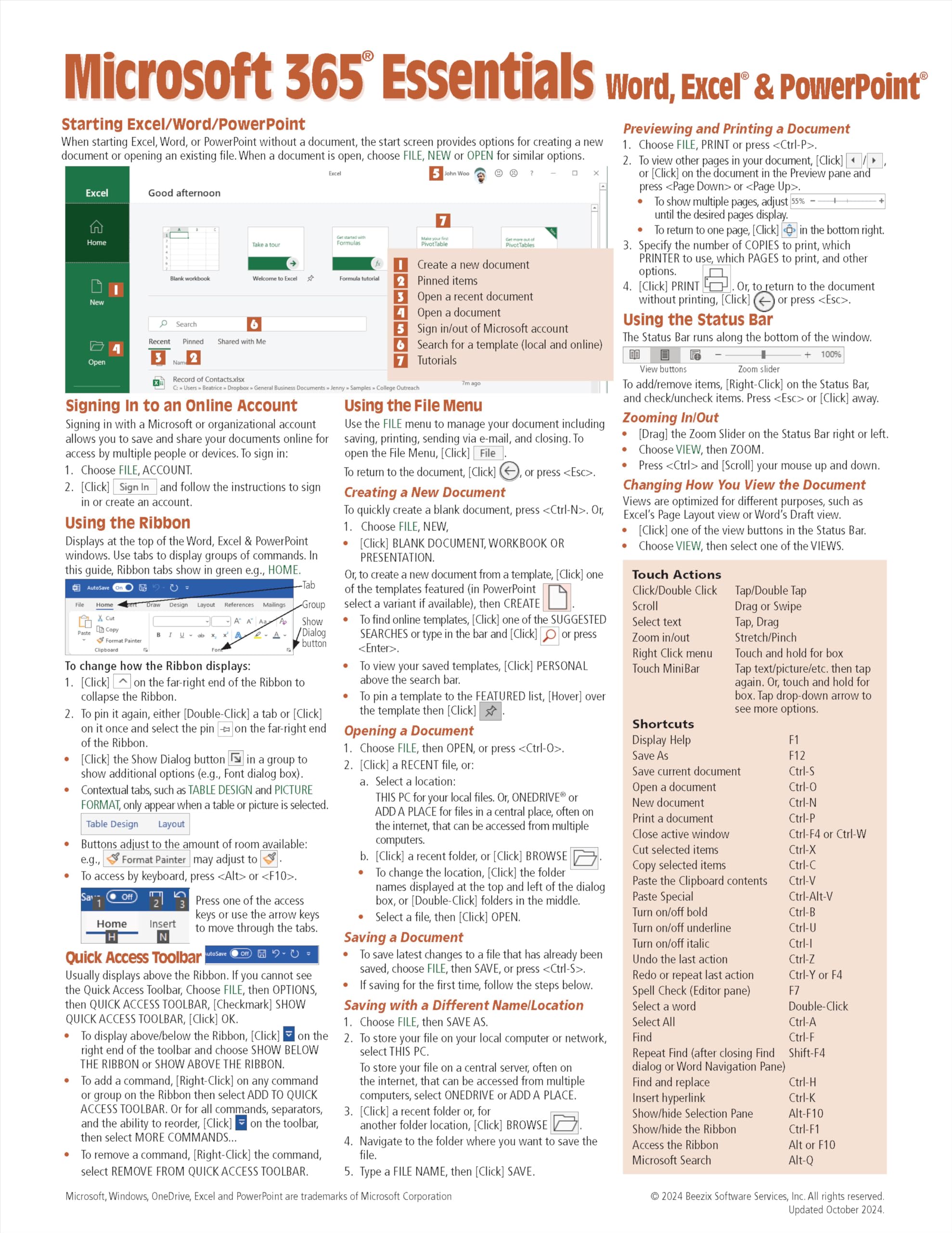 Microsoft Office 365 Essentials Quick Reference Guide - Windows Version (Cheat Sheet of Instructions, Tips & Shortcuts - Laminated Card) Pamphlet – 3 Jun. 2019