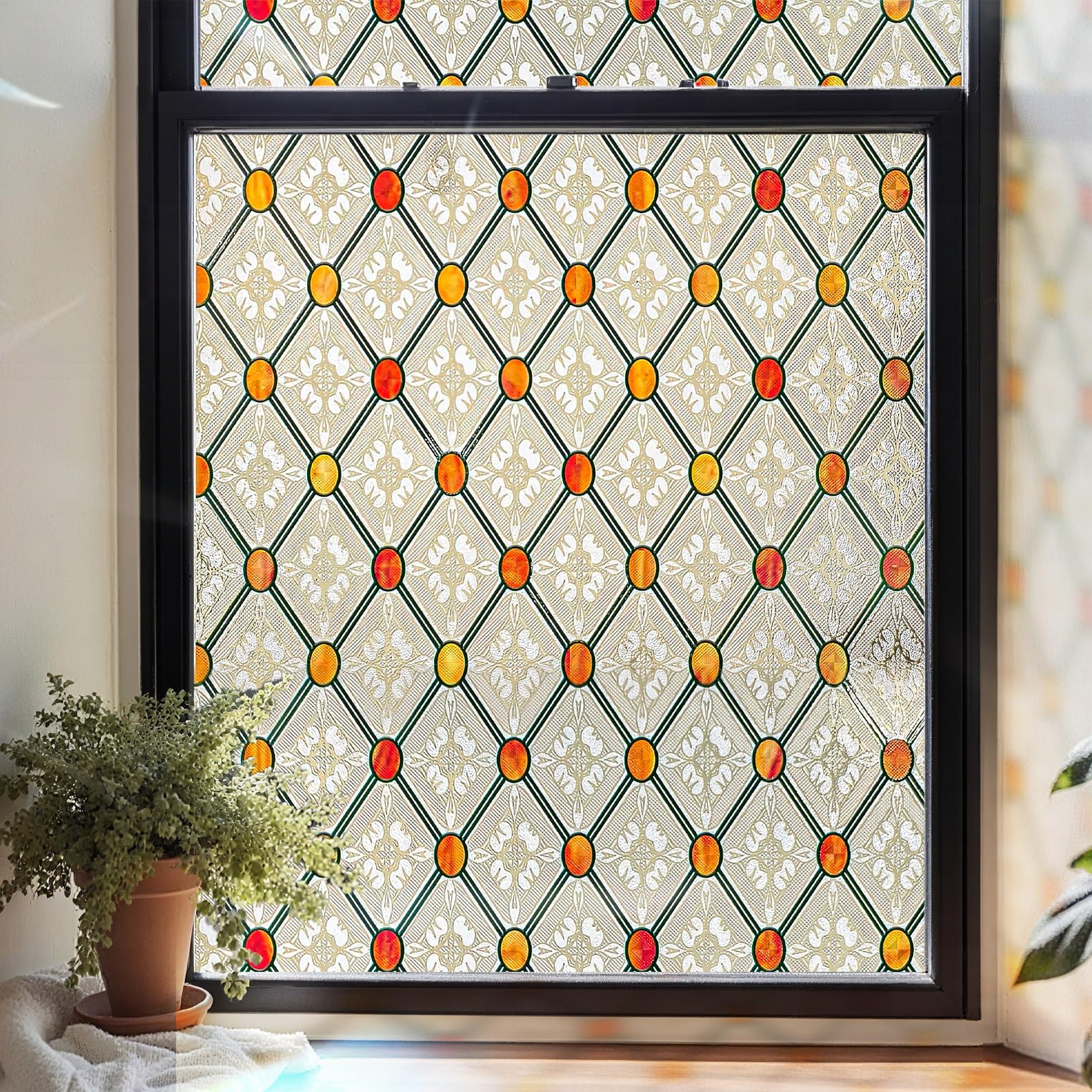 stained glass Window Film, Decorative Window Privacy Film for Door (Gothic tracery, 44X120CM)
