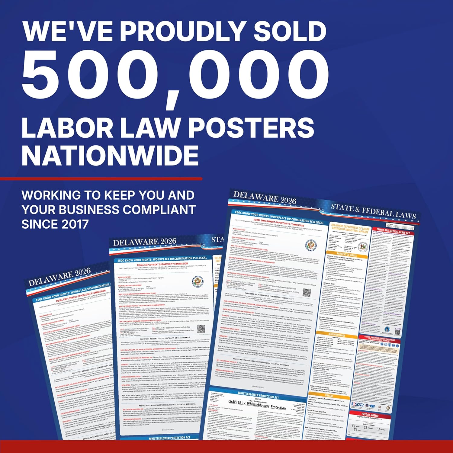 2026 Delaware State and Federal Labor Law Poster - OSHA Workplace Compliant - Mandatory Regulations Posting for Employees - All in One Required Compliance Posting 17" x 40" - Laminated (English) - Image 5