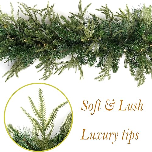 Miniatura 8 de Guirnalda de Navidad preiluminada de 9 pies con 50 luces LED, temporizador de decoración navideña con batería para escaleras, interiores y