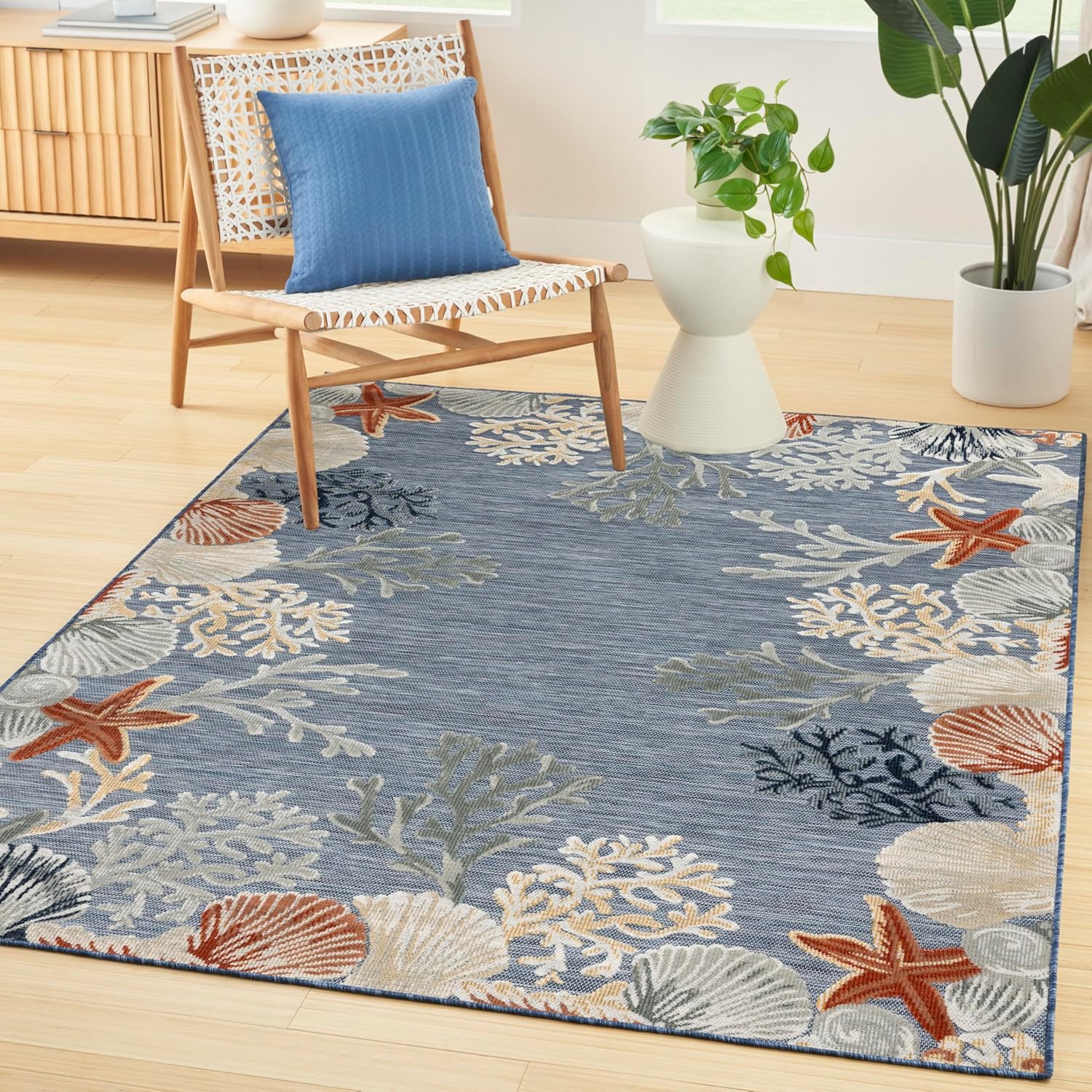 Nourison Home Suncoast Denim Multi 4' x 6' Area Rug - Easy Clean, Non Shedding, Bed Room, Living Room, Dining Room, Kitchen (4' x 6')