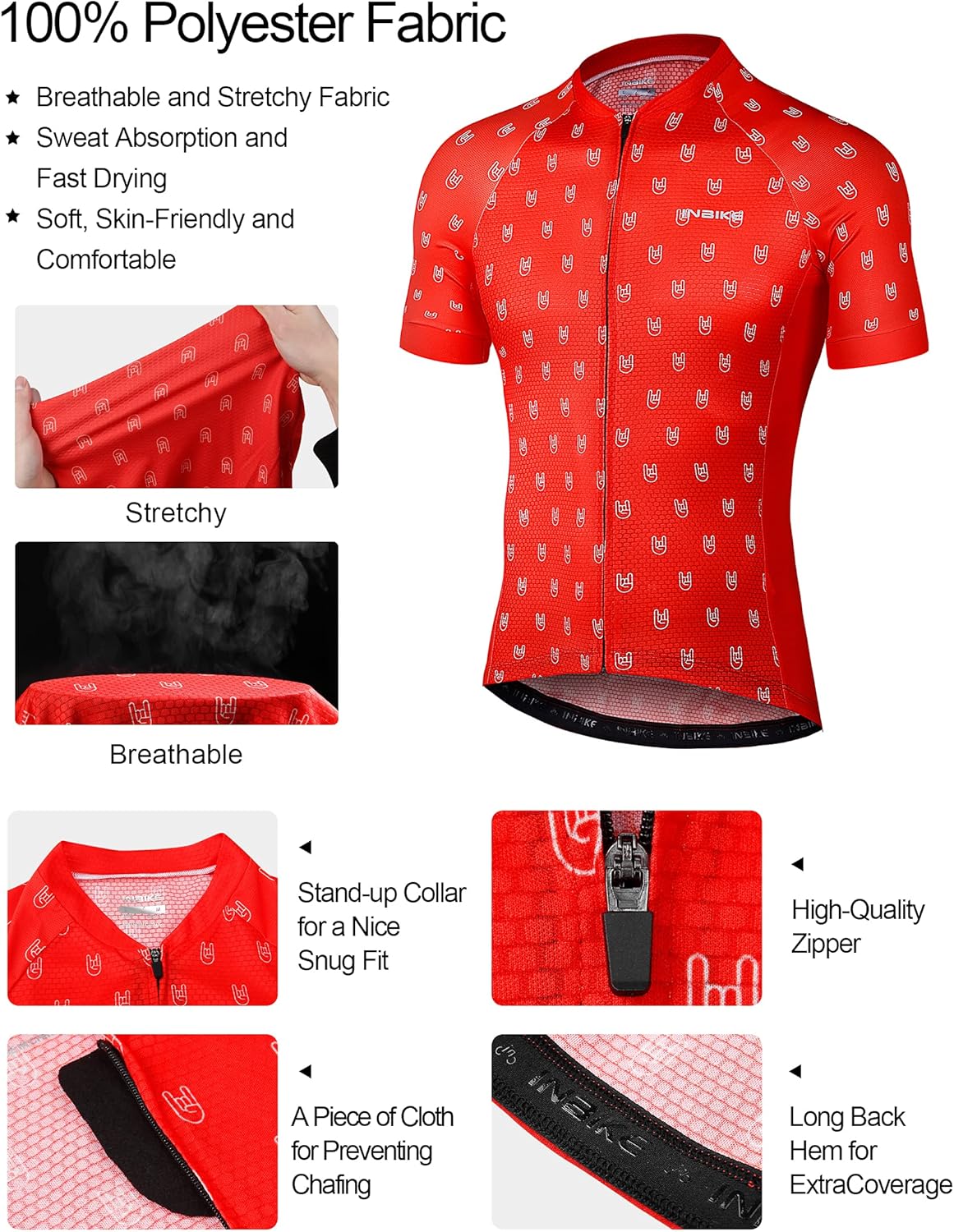 INBIKE Mens Cycling Jersey 3 Rear Pockets Moisture Wicking Short Sleeve Quick Dry Reflective Biking Shirts - Image 3