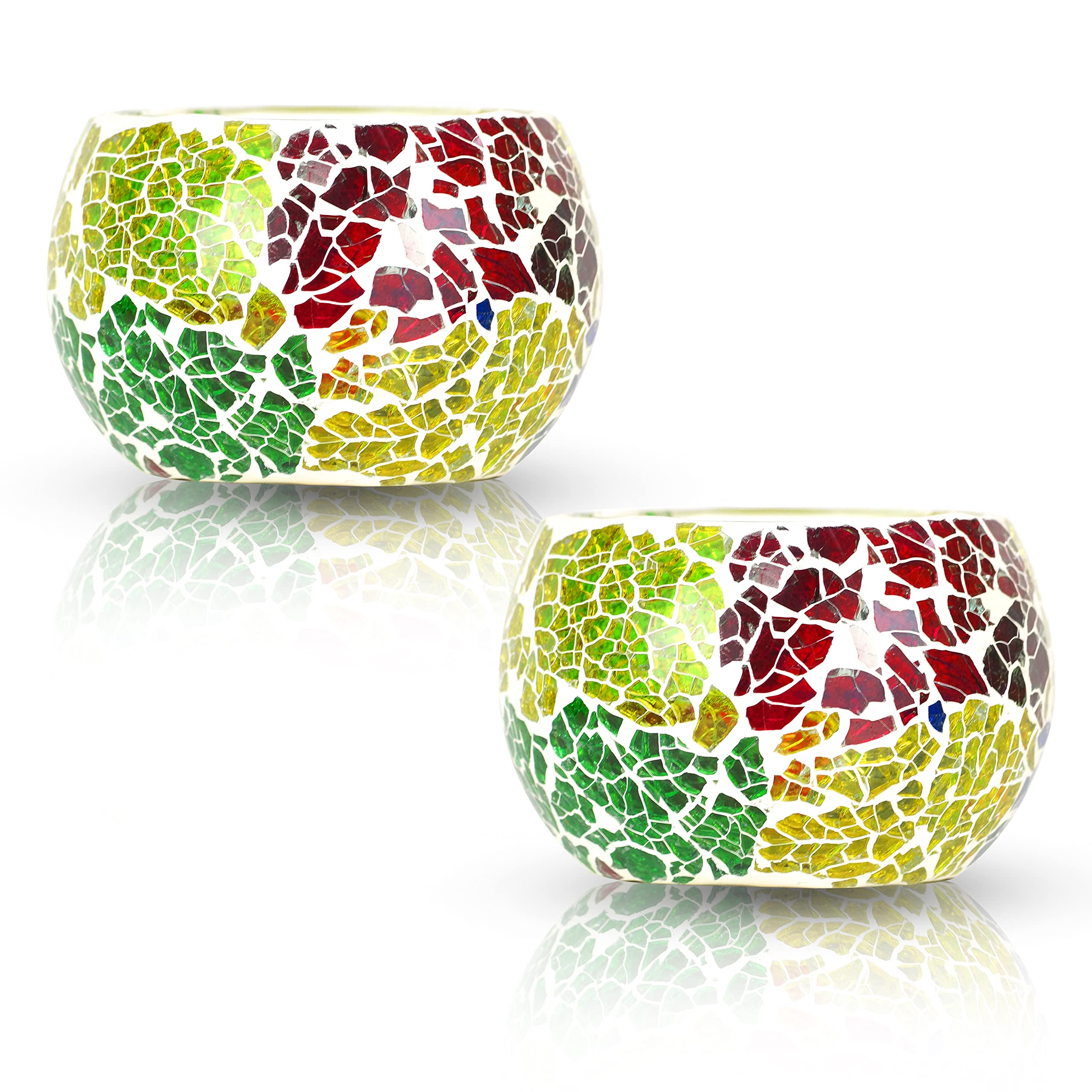 Asian Aura Mosaic Glass Tealight/Scented Candle Holders Votives for Home Dcor | Diwali Decoration Items for Home Decor | Pack of 2- Multi Color Mosaic Glass T-lite Votive with 2 Tea Light Candle-picture-22