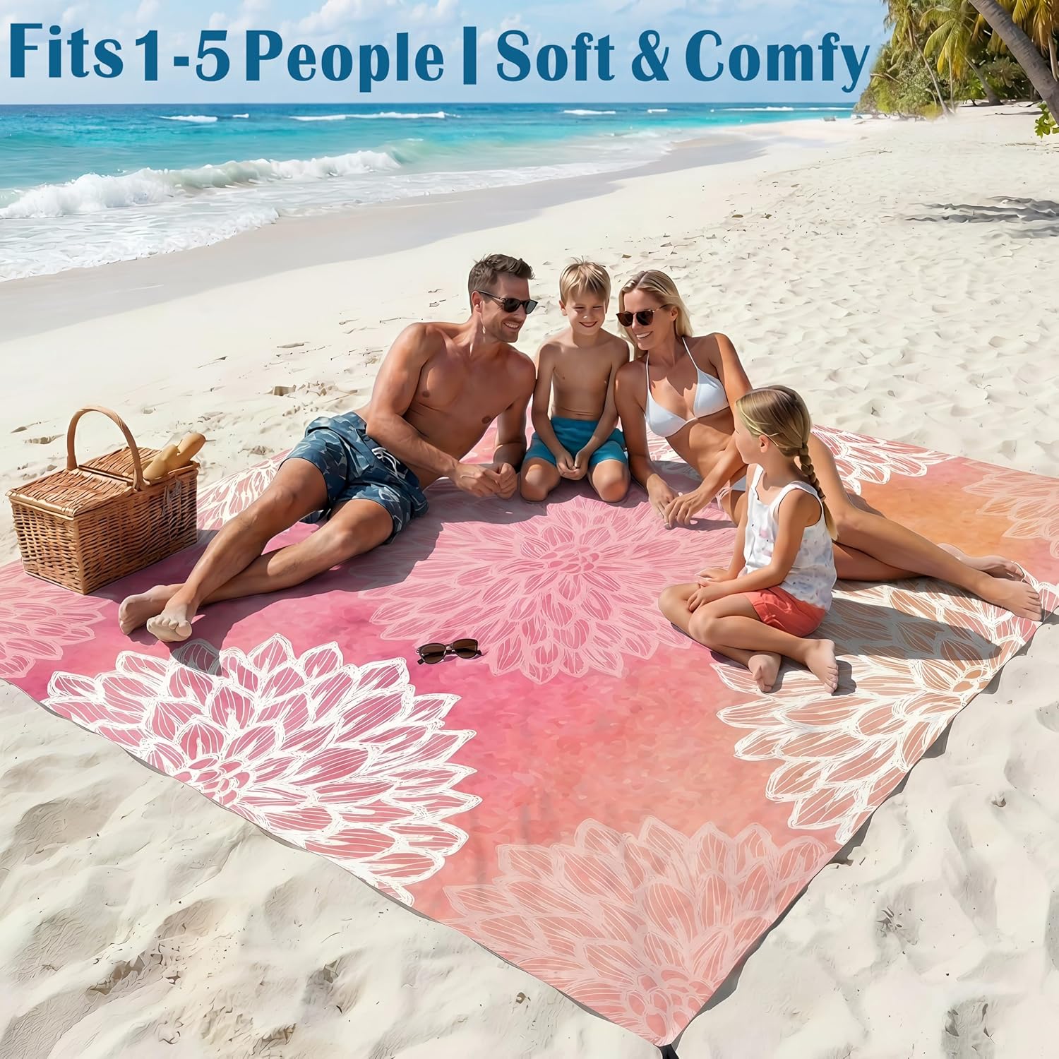 Beach Blanket Waterproof Sandproof 78''X81''/10'X9' Oversized Big Blanket | Sand Free Large Blanket for Beach,Waterproof Picnic Hiking Blankets with Stakes, Lightweight Foldable Beach Towel Accessories thumbnail