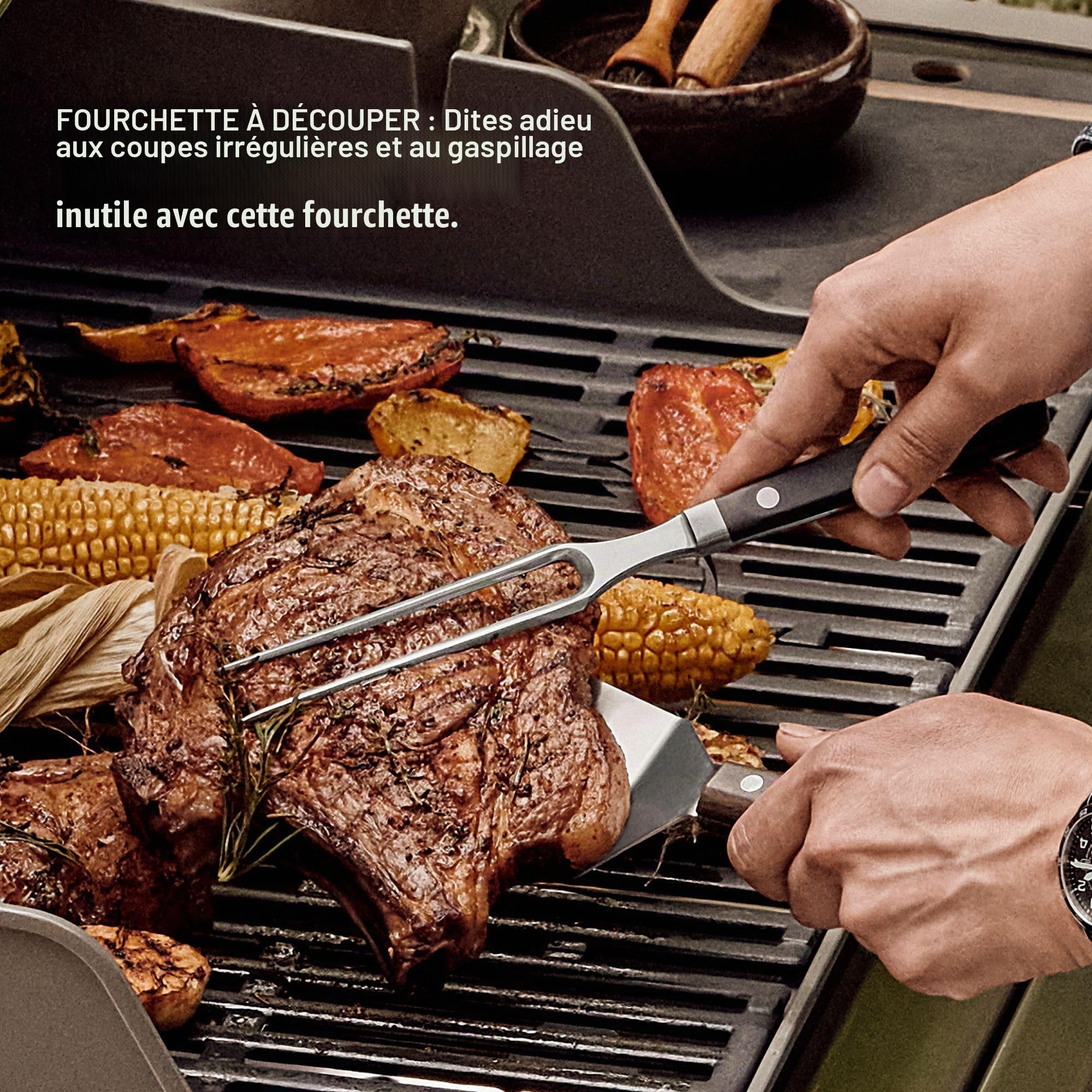 Victorinox Grand Maître, Fourchette à découper professionnelle, Lame extra-tranchante, 15 cm, Manche plastique robuste, Acier inoxydable, noir
