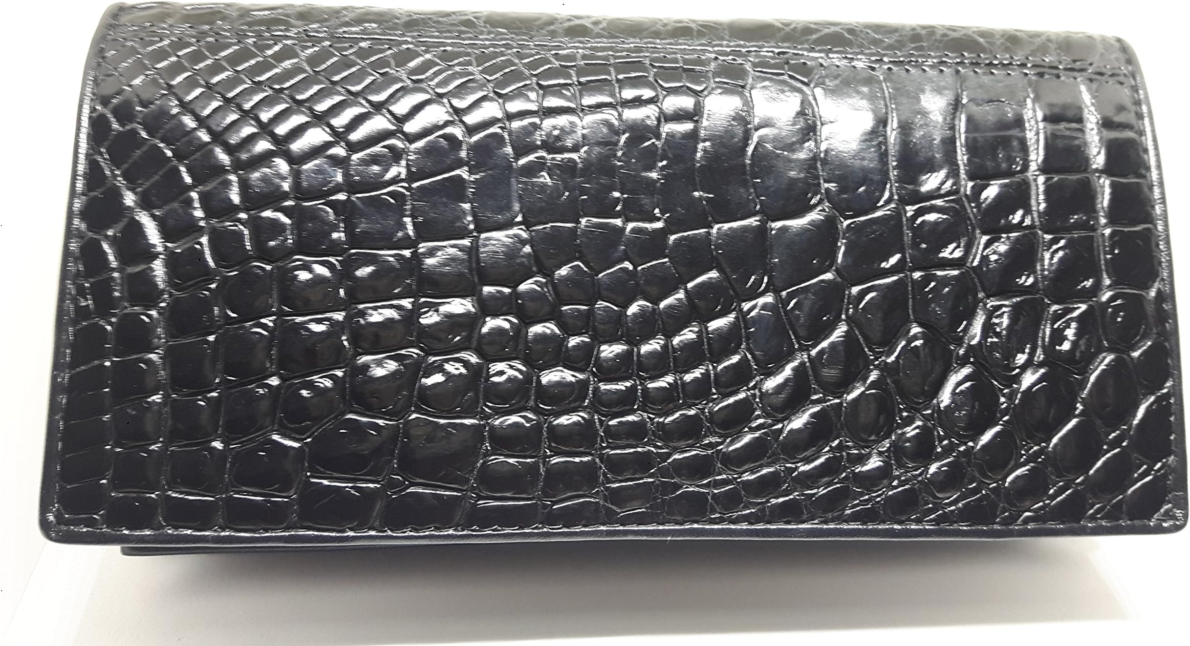 "Memon" BEAUTIFUL WOMEN GENUINE CROCODILE LETHER CLUTCH BIFOLD WALLET SIZE = 3.7 INCHES X 7.5 INCHES BLACK (Crocodile paw Leather)