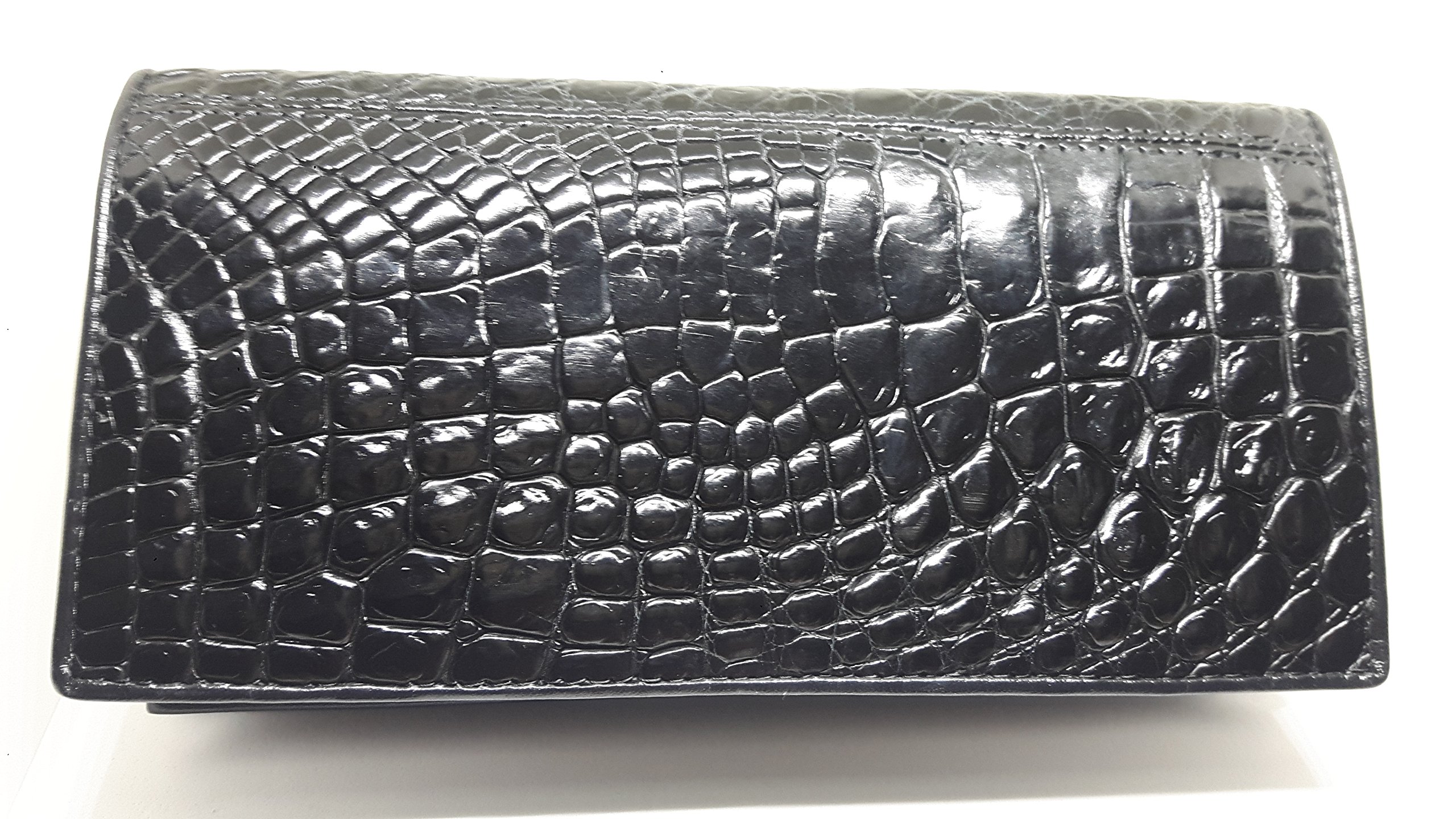 "Memon" BEAUTIFUL WOMEN GENUINE CROCODILE LETHER CLUTCH BIFOLD WALLET SIZE = 3.7 INCHES X 7.5 INCHES BLACK (Crocodile paw Leather)