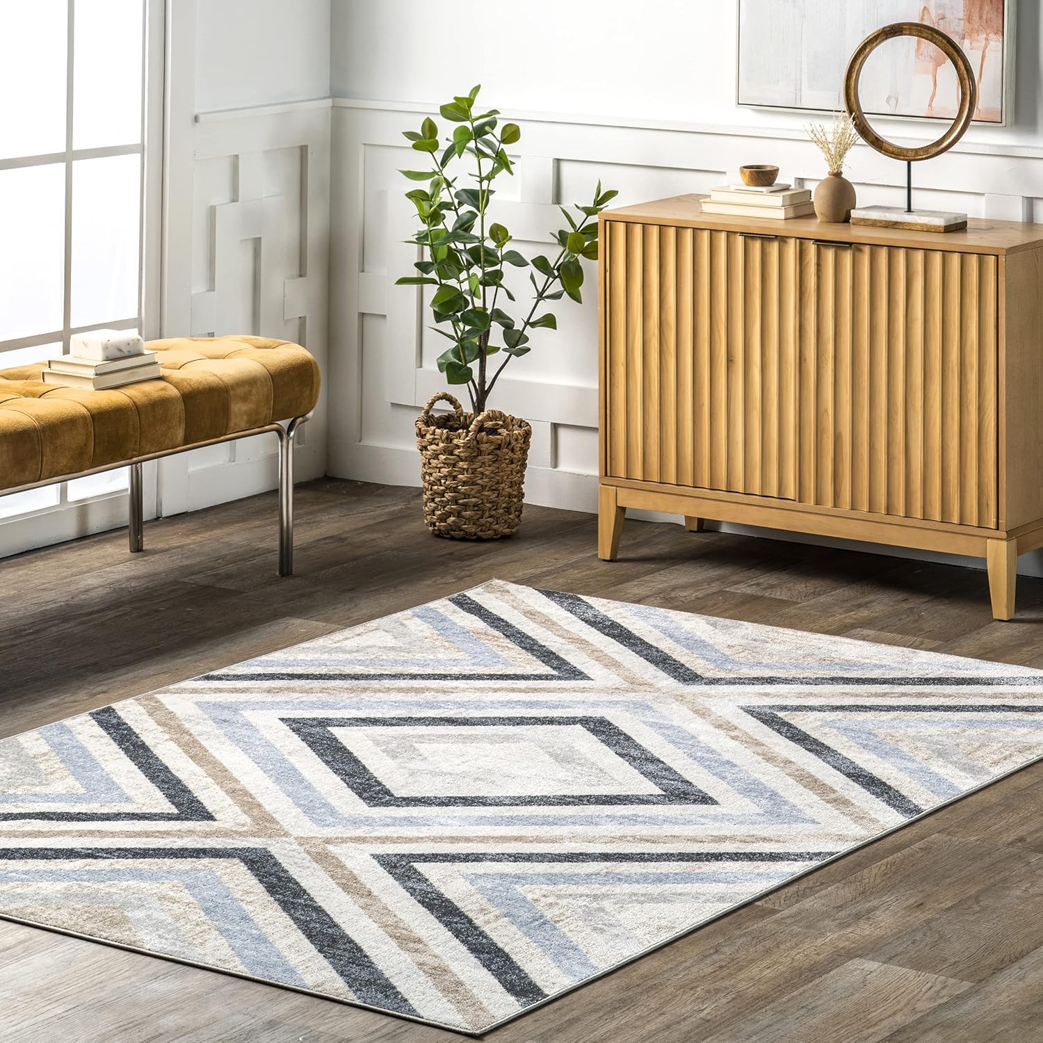 nuLOOM Akari Transitional Diamond Machine Washable Area Rug