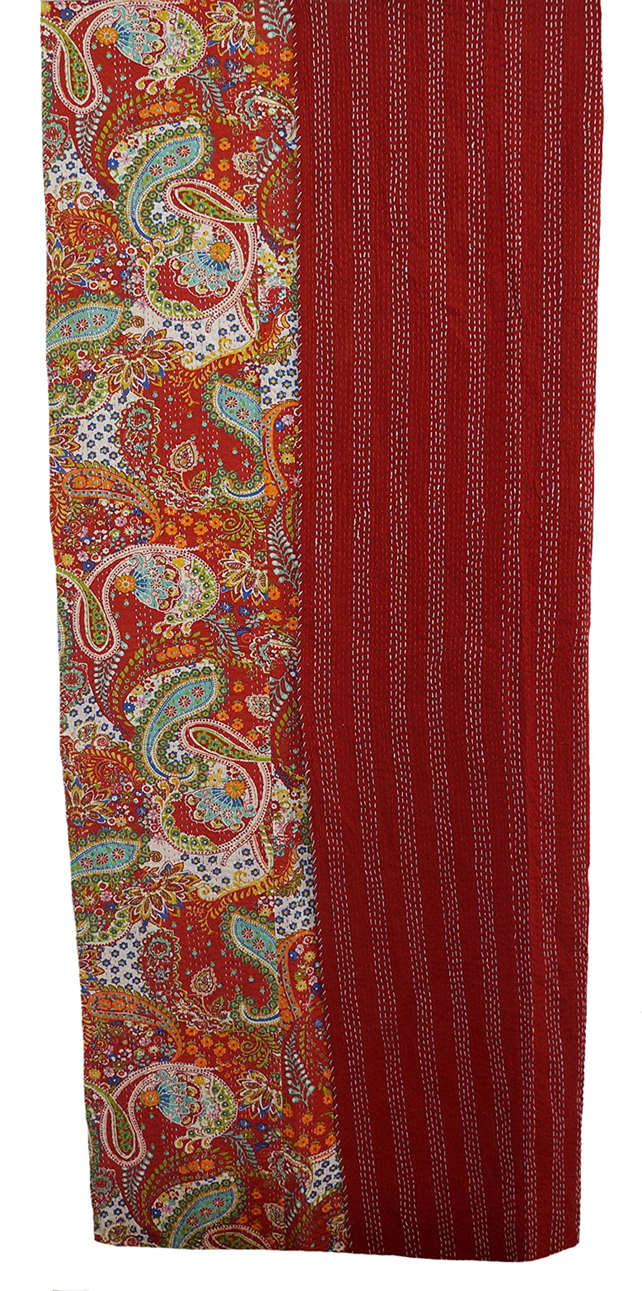 Trapunta Kantha Indiana Fatta A Mano In Cotone: Giallo Paisley, Taglia Queen (228x274 Cm) - 4