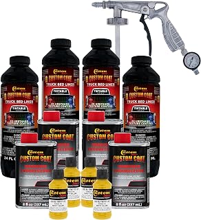 Custom Coat Safety Yellow 1 Gallon Urethane Spray-On Truck Bed Liner Kit with Spray Gun and Regulator - Easy Mixing, Shake, Shoot It - Durable Textured Protective Coating, Prevent Rust - Car, Auto