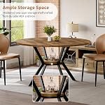 Table ronde pour 4, 42 Cuisine en bois de pouce & Table de salle à manger avec rangement, Table de petit-déjeuner rond rustique avec jambes en métal, Space Saving Dnner Table pour salle à manger, cuisine, salon