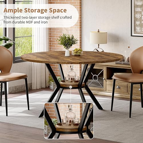 Miniatura 3 de Mesa de comedor redonda para 4, mesas de cocina y comedor de madera de 42 pulgadas con almacenamiento, mesa de desayuno circular con patas de metal,