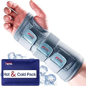 FEATOL Wrist Brace Carpal Tunnel Kids, Night Support Brace with Wrist Splint, Adjustable Straps, Hot/Ice Pack, Hand Brace for Women and Men, Right Hand, X/Small, Tendinitis, Arthritis, Pain Relief