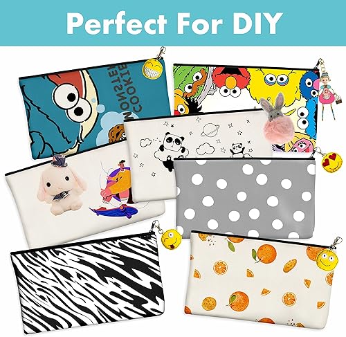 Miniatura 6 de Paquete de 15 bolsas de lona de algodón en blanco con cremallera, bolsas para lápices para maquillaje, artículos de tocador cosméticos, artículos de