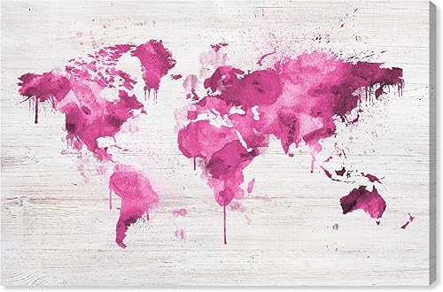 The Oliver Gal Artist Co. Maps - Lienzo decorativo para pared, diseño de Mapamundi Pink, decoración del hogar, 30 x 20 pulgadas, color blanco