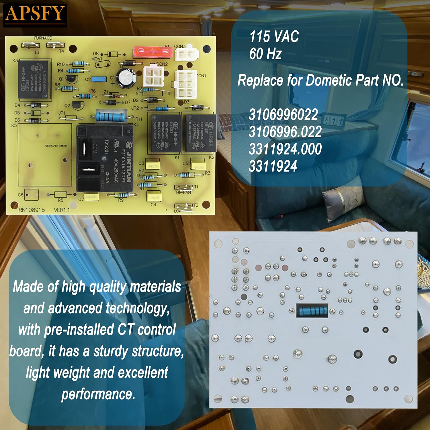 3106996022 Heat Cool Relay Analog Thermostat Control circuit Board fit for Dometic RV Roof Air Conditioner 579 590 595 600 Series Replaces Dometic Analog Control Relay Board 3106996.022, 3311924