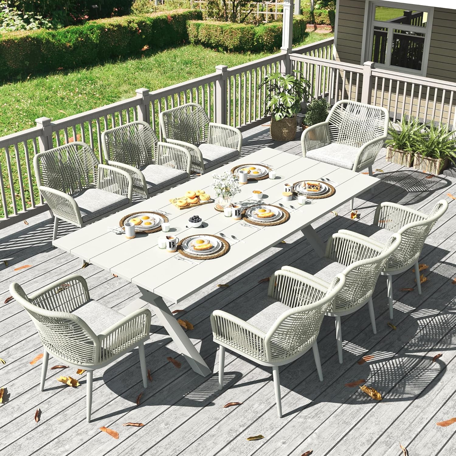 LayinSun Outdoor Dining Set for 8, 9 Pieces Patio Furniture Sets with Aluminum Dining Table and Rope Weave Chairs