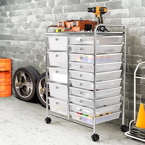 Miniatura 6 de Simple Houseware Carrito utilitario con 15 cajones organizador de almacenamiento rodante para arte y manualidades, cromado