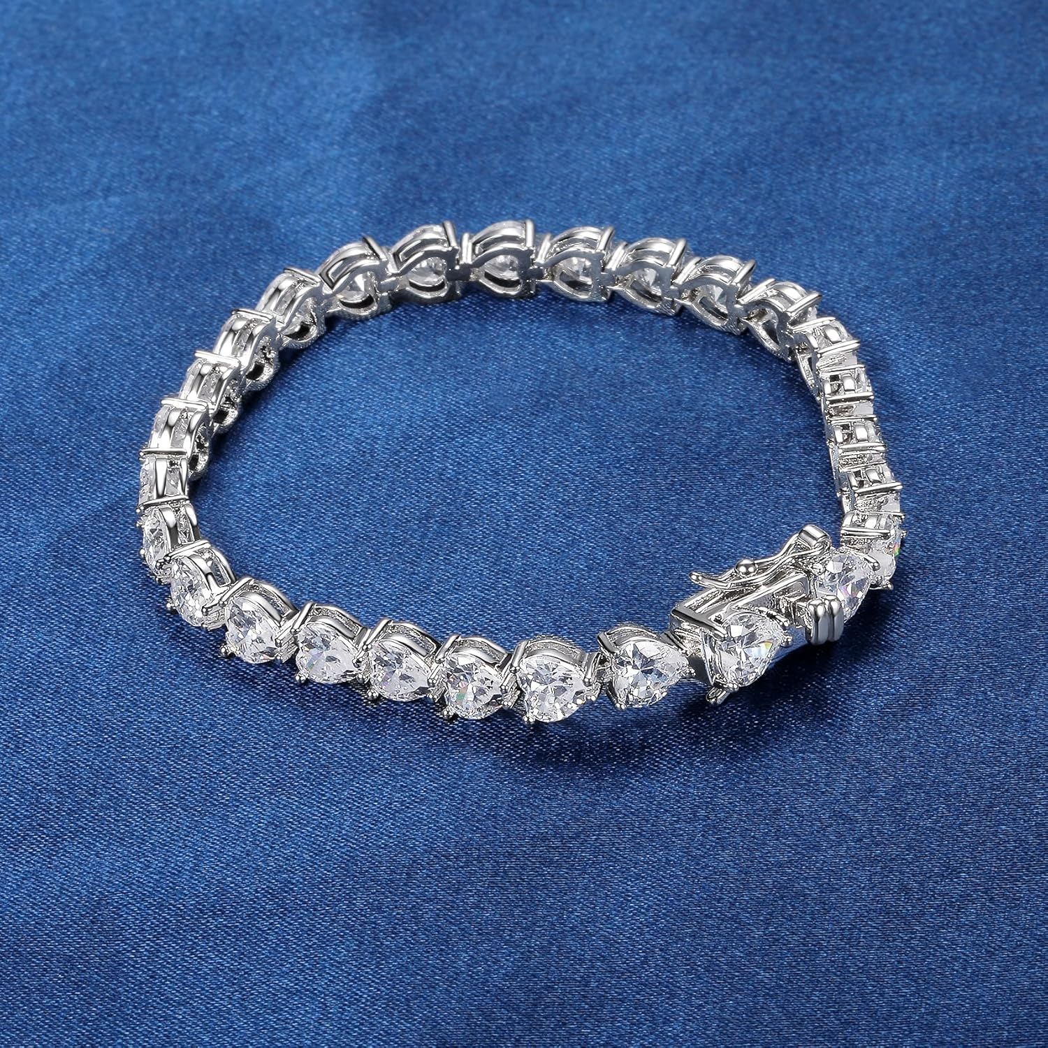 MDFUN 18K White Gold Heart Tennis Bracelet for Women Heart Cubic Zirconias, Size 7 inches - Image 3