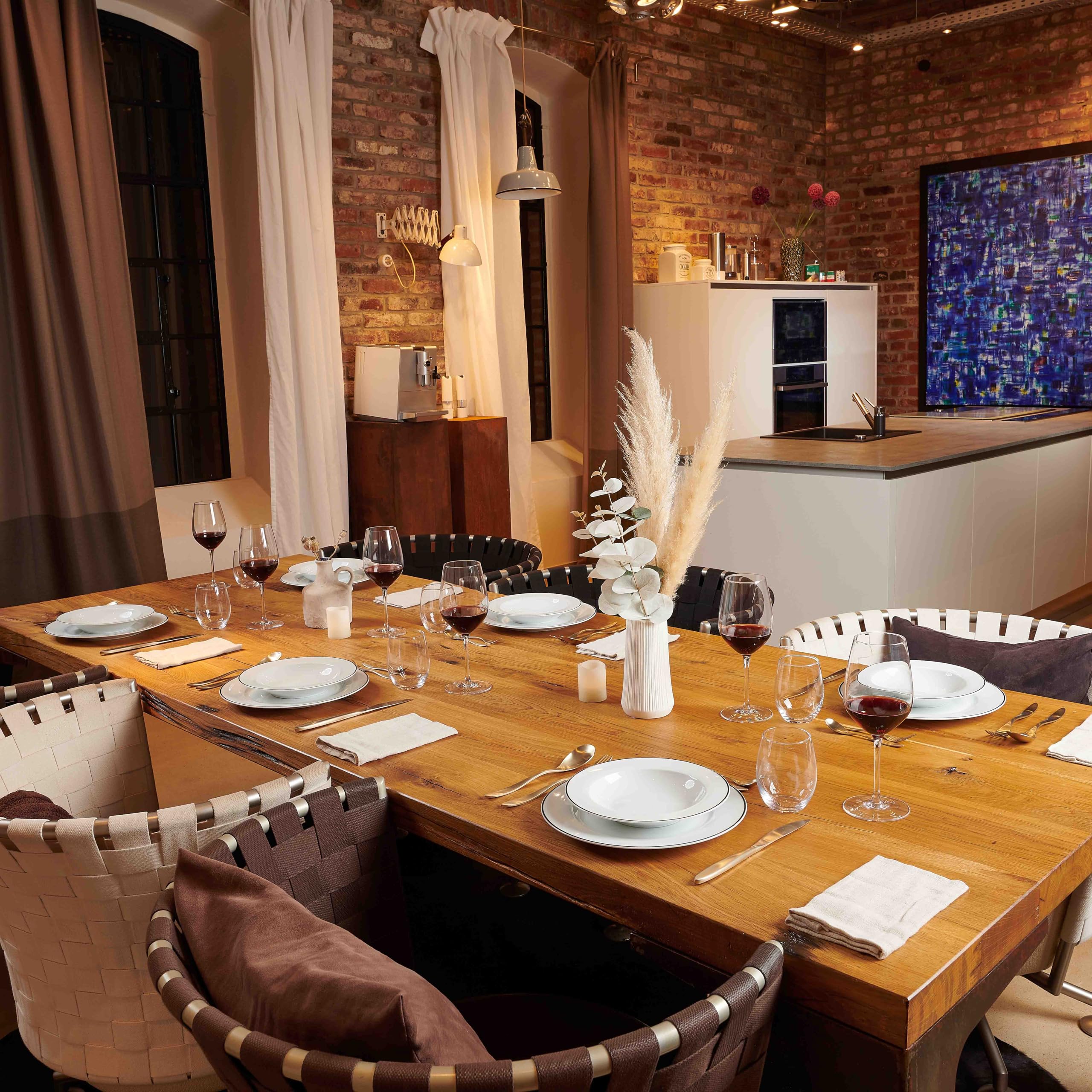 Mäser, Série Nola - Service de table moderne pour 6 personnes - Blanc avec bord noir - 12 pièces avec assiettes plates et assiettes creuses - Service de table rond - Blanc