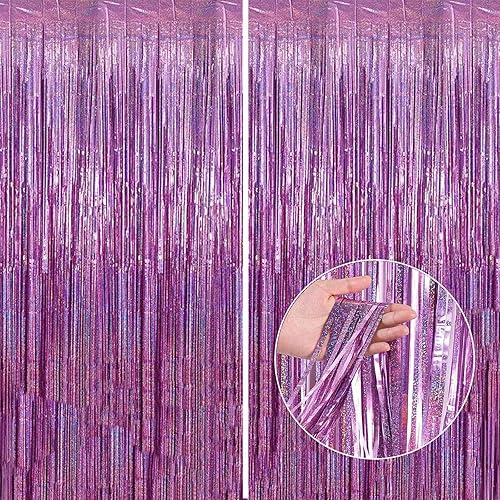 Cortina de lluvia con flecos de papel de aluminio para decoración de fiesta, cumpleaños, graduación y víspera de Año Nuevo, juego de 2. 3.2 x 9.8