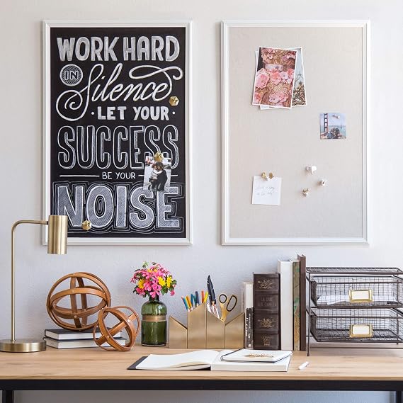 U Brands Linen Cork Bulletin Board and Farmhouse Linen Bulletin Board Bundle
