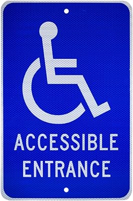 NMC TM149J ACCESSIBLE ENTRANCE Sign - 12in. x 18in. Aluminum Handicapped Parking Sign with Graphic, White on Blue Base