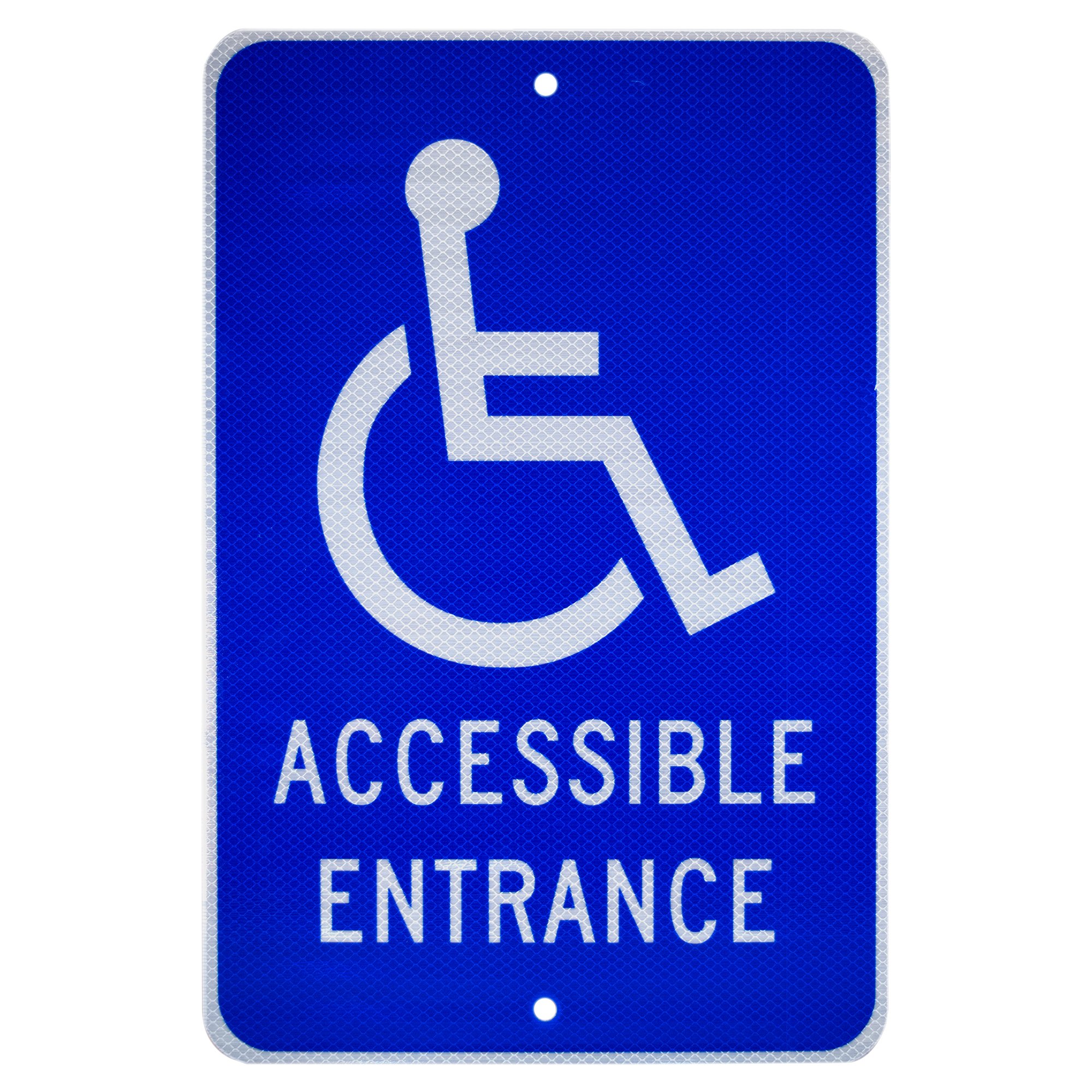 NMC TM149J ACCESSIBLE ENTRANCE Sign - 12in. x 18in. Aluminum Handicapped Parking Sign with Graphic, White on Blue Base