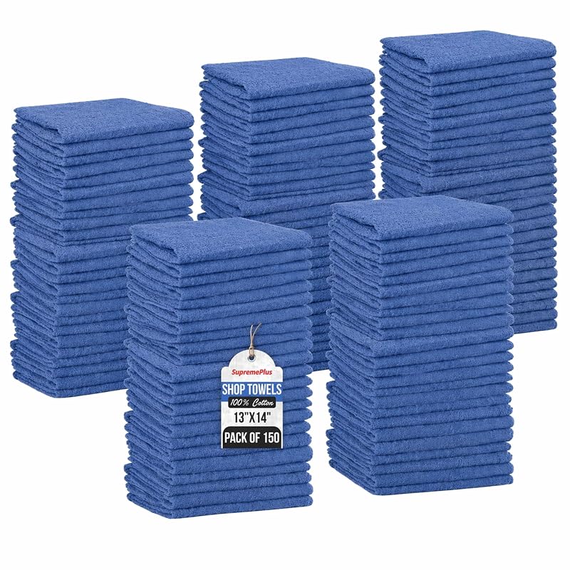 Panos de limpeza em algodão 100% SupremePlus, azuis, reutilizáveis, 33 x 35,6 cm, pacote com 150
