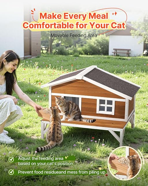 Foto 4 de 8 de VEVOR Casa para Gatos con Aislamiento, Refugio Elevado de Gato con Aislamiento de Espuma y Plataforma Grande