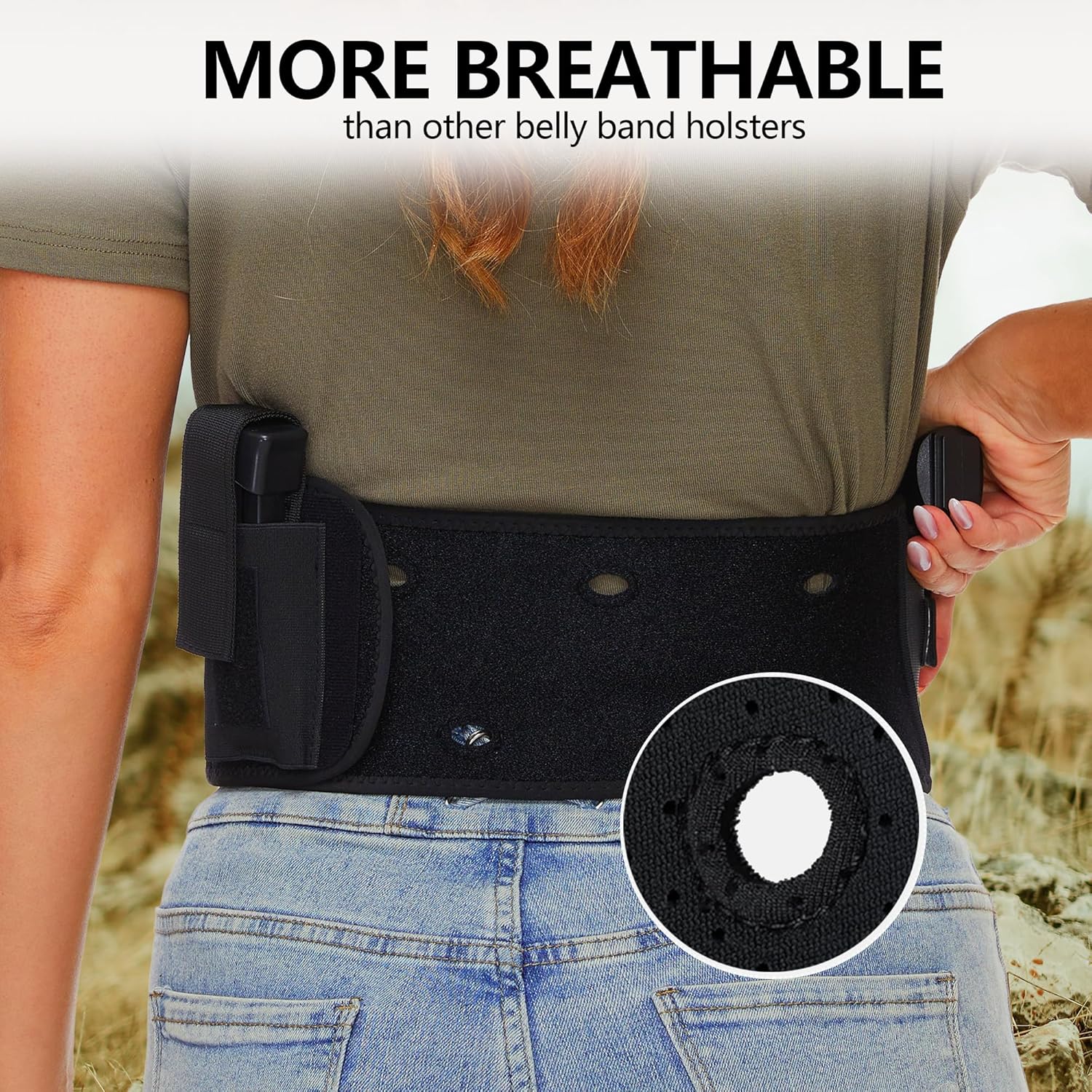 Belly Band Holster for Men & Women - Comfortable Carry Gun Holster for 9MM and 380 with Breathable Neoprene, Fits Glock 19 17 42 43 43x, Taurus, Ruger LCP, S&W M&P Shield for Most Handguns - Image 7