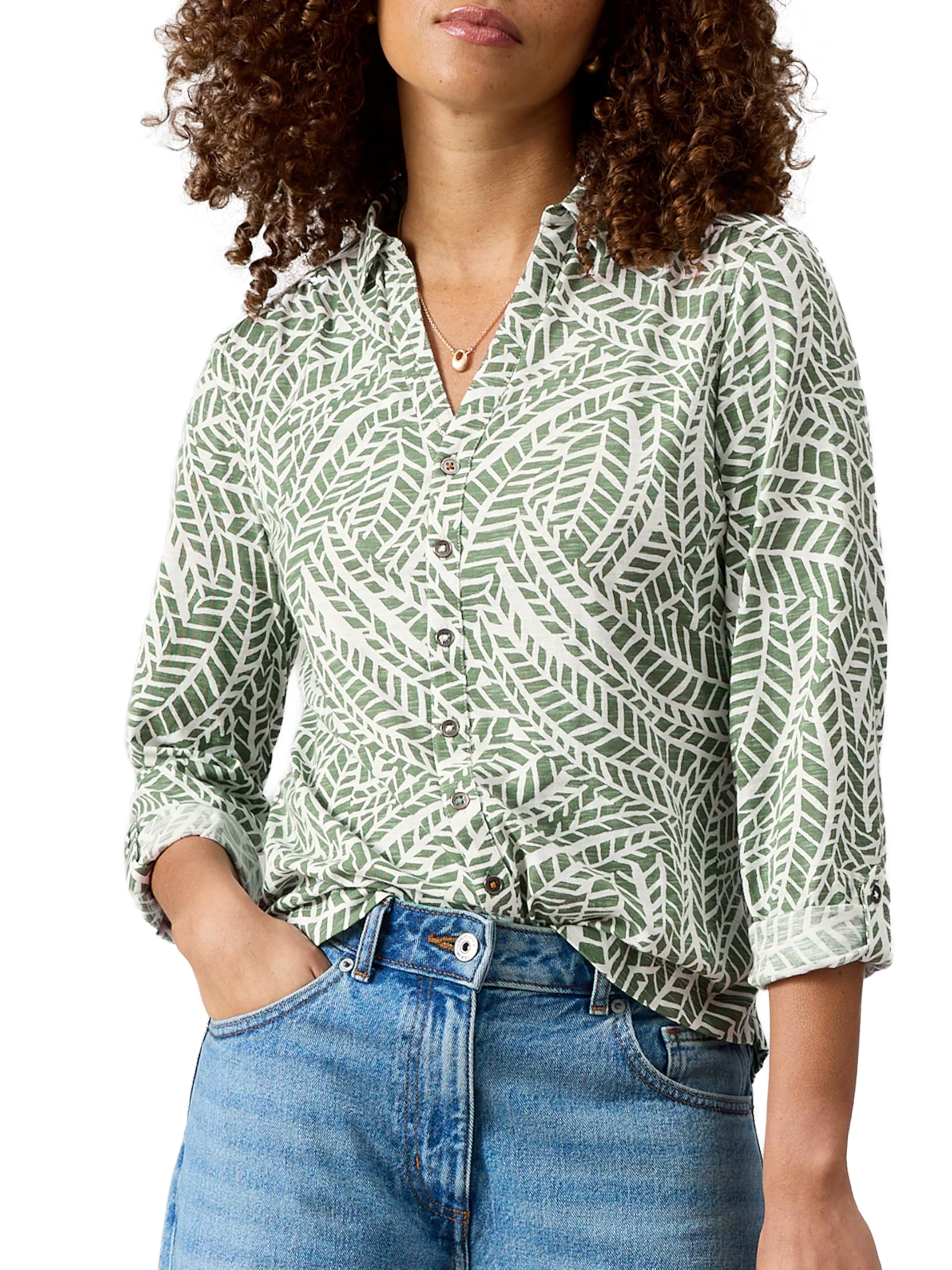 White Stuff Women's Annie Jersey Shirt - Comfortable Everyday Cotton Shirt - Green PR - Size 14