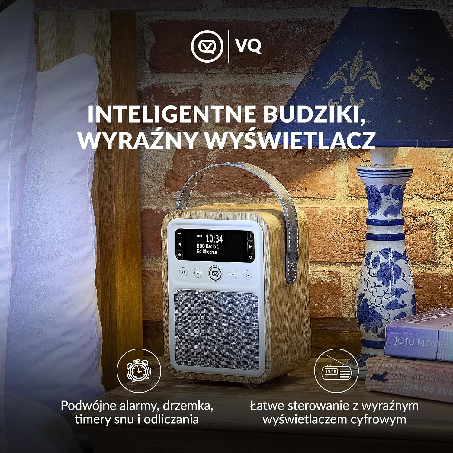 VQ Monty Dab Plus/Dab Radio z Bluetooth, FM i Funkcją Budzika - Zasilane z Sieci i Baterii Przenośne Radio z Anteną, Gniazdkiem Słuchawkowym i Portem Usb do Ładowania - Dąb | Funkcją Zegara Przenośne Zasilane Sieciowo i Bateryjnie z Anteną Wejściem na