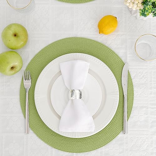 Miniatura 2 de HODJOY Juego de 6 manteles individuales redondos para mesas de comedor, manteles individuales tejidos lavables para Navidad de 15 pulgadas (verde