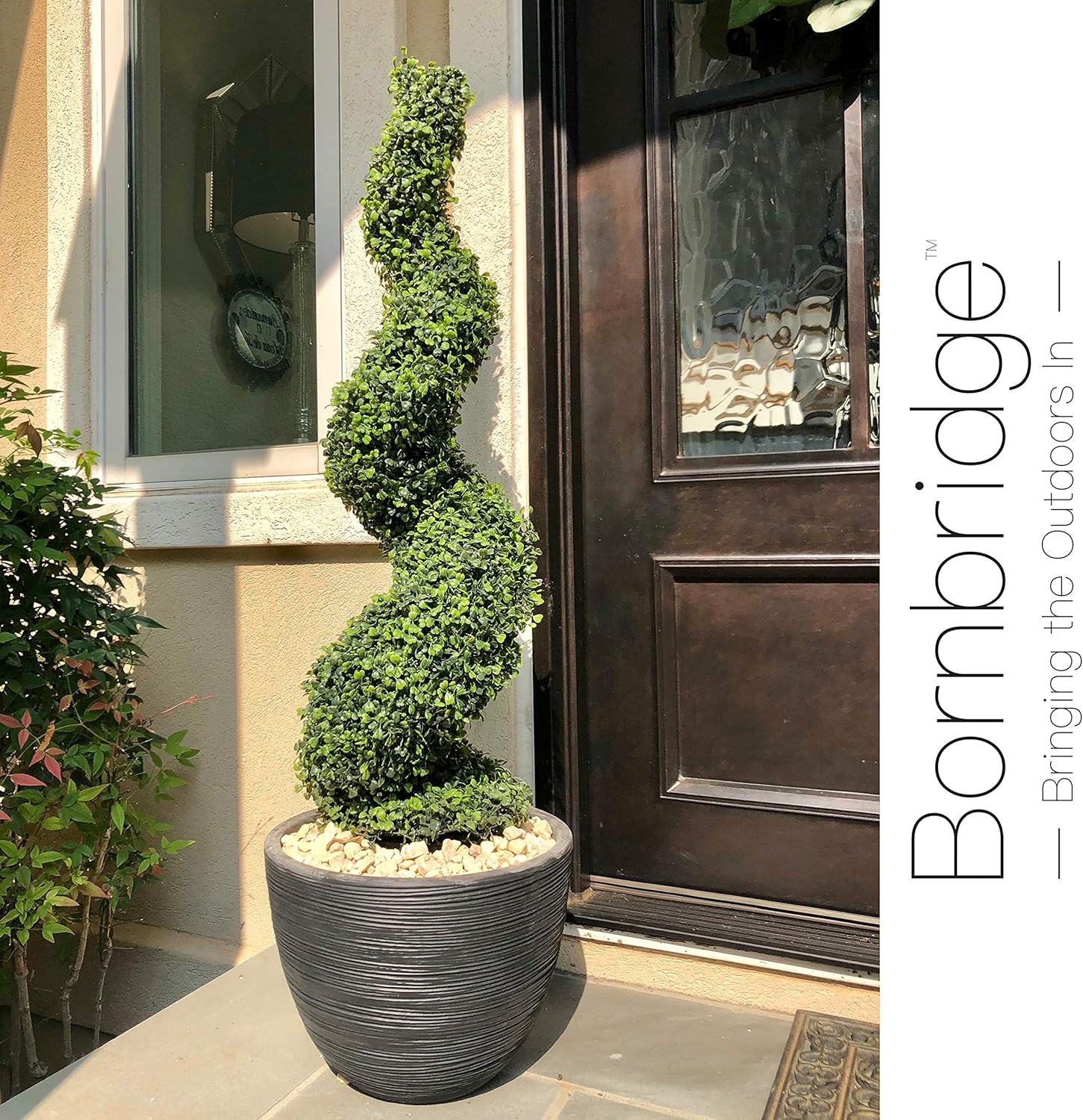 Bornbridge Artificial Spiral Topiary Tree - Indoor / Outdoor Topiary Trees - Artificial Outdoor Plants (2 Pack, 4' Cypress) -