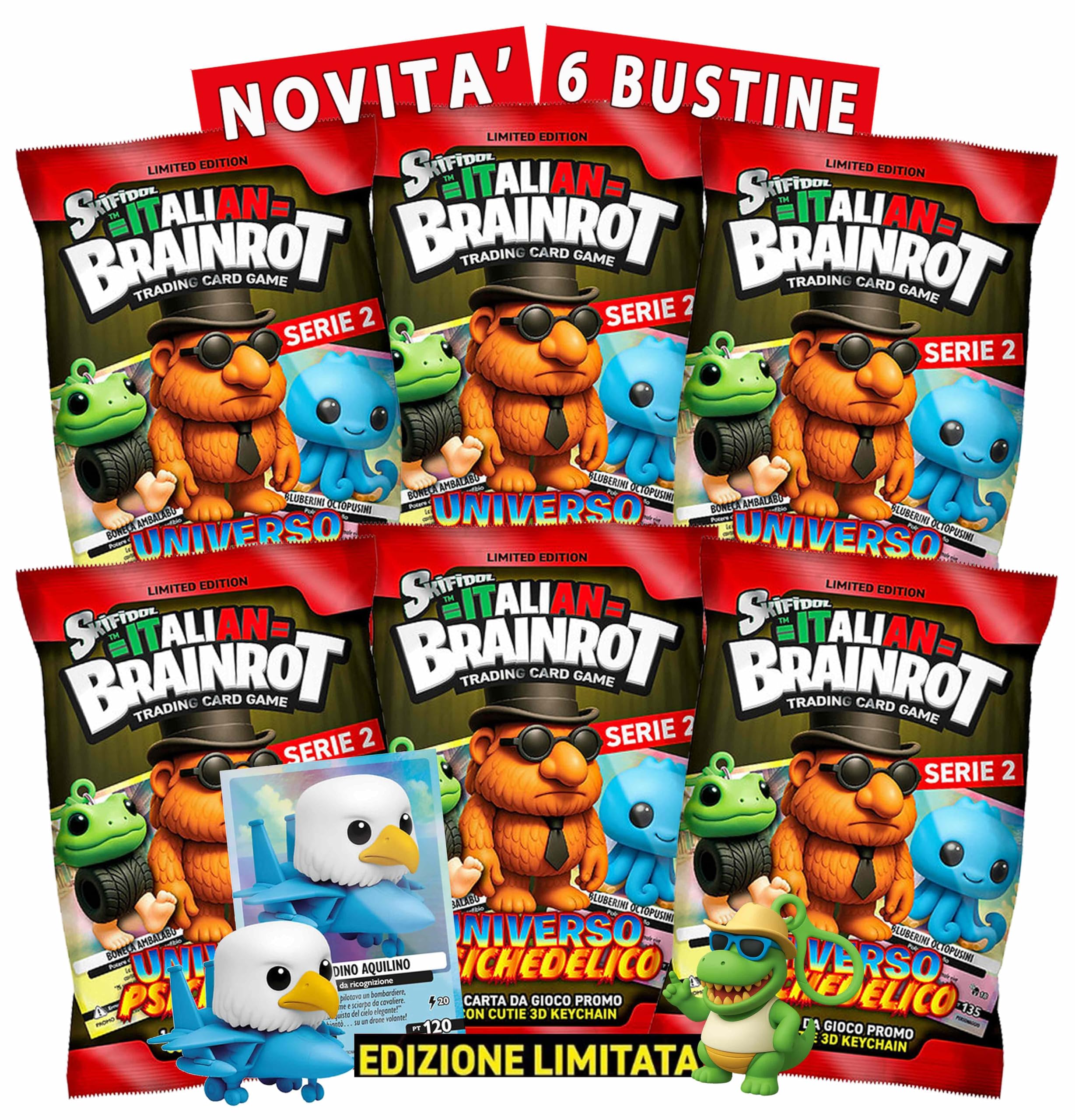 Generico Skifidol 6 Bustine Cards Olografiche+ Personaggi 3D Collezionabili | Serie Italian Brainrot Universo Psichedelico | 6 bustine casuali | personaggi casuali | Seconda Serie Novità!!!