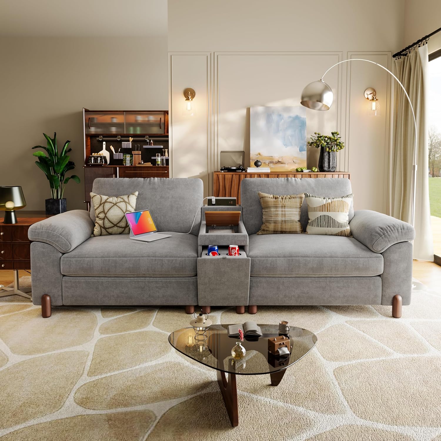 SITJOY Oversized Sectional Couches for Living Room, Extra Large Deep Seat Couch with Washable Covers, 100" Wide Couch, Loveseat with Versatile Console, Chenille in Light Gray
