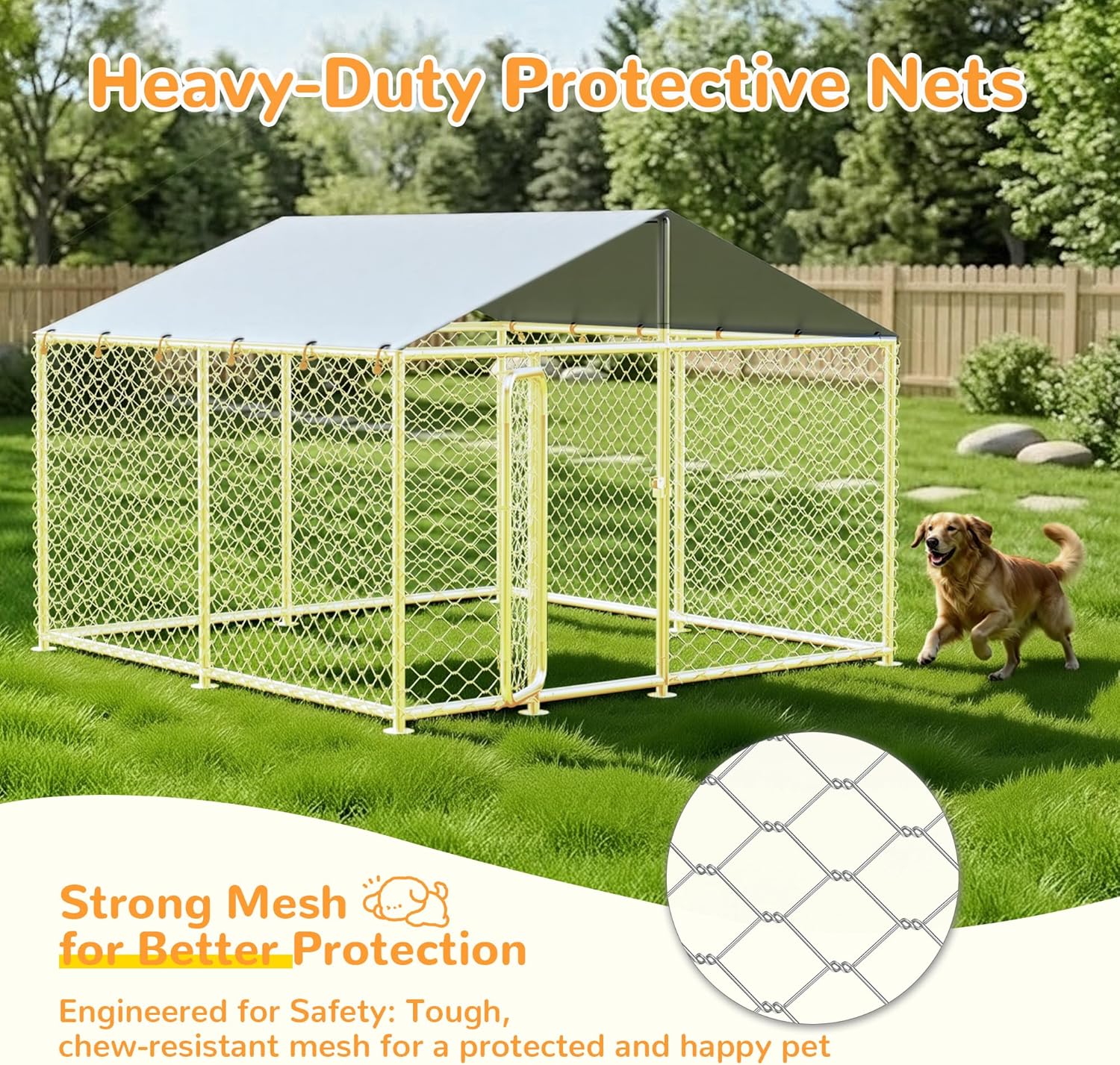 7.8x7.8 FT Extra Large & Heavy Duty Dog Kennel Run - Outdoor Metal Enclosure with Lockable Door and Waterproof Cover for Big Dogs