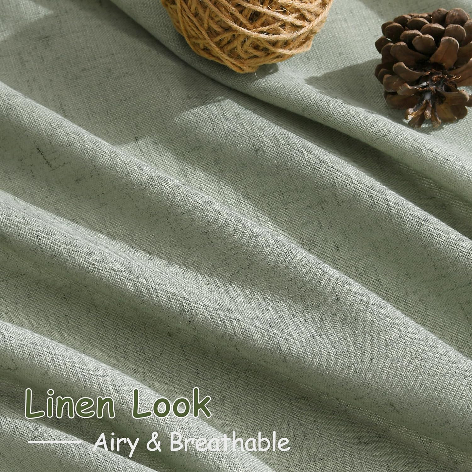 Desert Sage Cafe Curtains 30 Inch Length Linen Privacy Light Filtering Pleated Short Curtain Rod Pocket Back Tab Design Shabby Chic Kitchen for Bathroom Laundry Room Small Window 2 Panels 26Wx30L