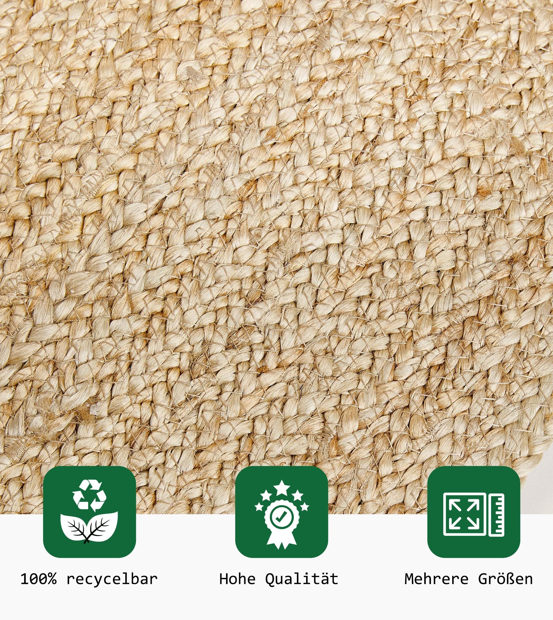 Tapis rond en jute tissé à la main 100 % fibre naturelle - Motif bohème ethnique moderne - Couleur naturelle - Pour salon, chambre à coucher, couloir (250 cm) - EKR-J101