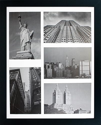 Marco de fotos de collage de 11 x 14 pulgadas, el paspartú muestra cinco fotos de 4 x 6 pulgadas, moldeado ancho de galería negra, incluye