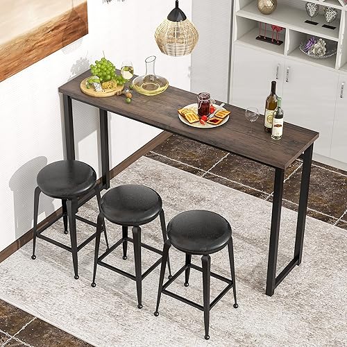 Prohon Stools - Juego de barra de 4 piezas, mesa industrial de altura de mostrador de 59.8 pulgadas de largo con 3 taburetes de bar para comedor,