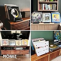 Vista 2 de Premium Vinyl Record Storage - a Mid-Century Style Record Holder for Albums, 60-70 LP Capacity - Complements Any Record Player (Brown)