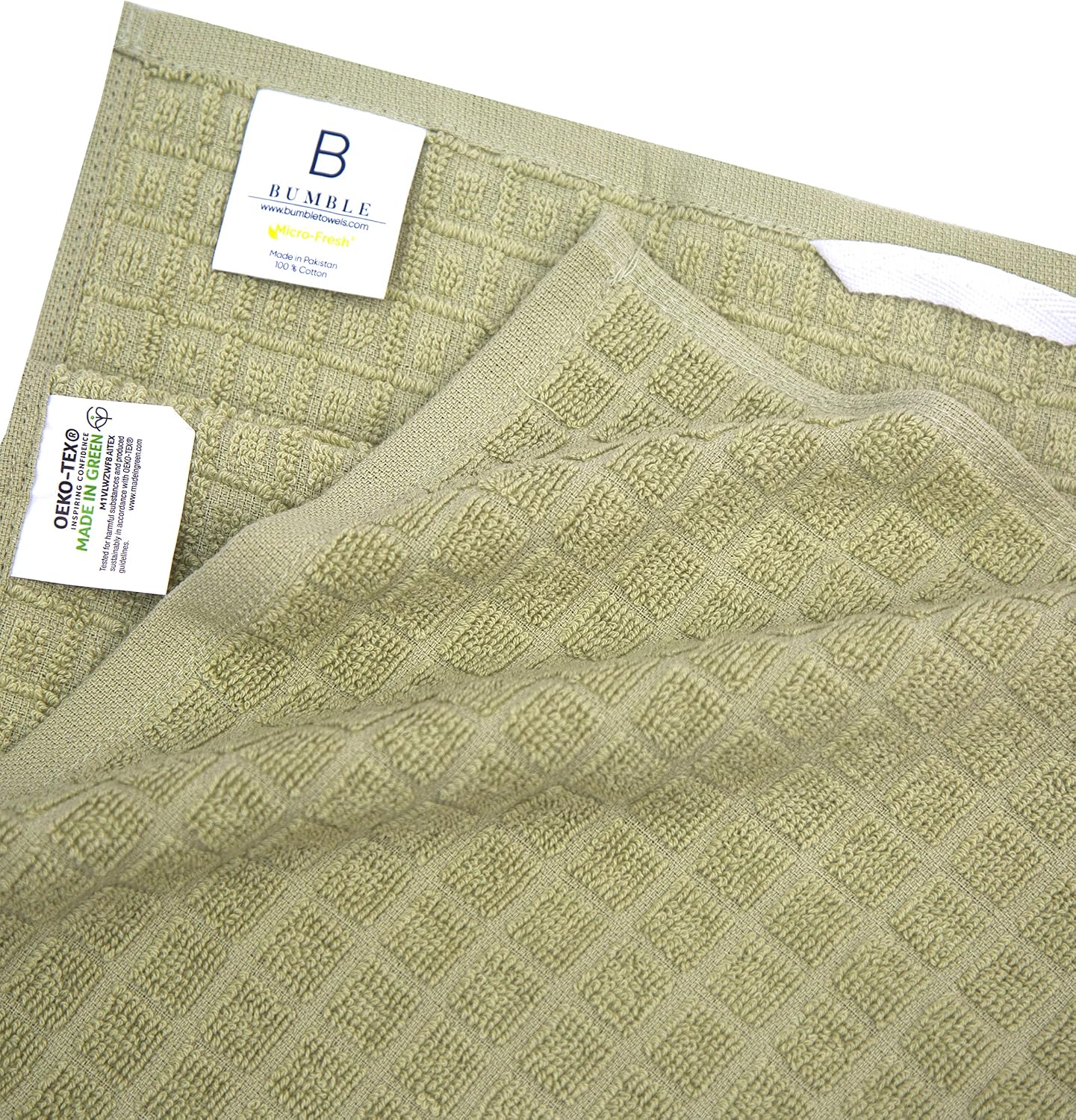 Premium Kitchen Towels (16”x 28”, 6 Pack) – Large Cotton Kitchen Hand Towels – Highly Absorbent Tea Towels Set with Hanging Loop (Sage, Checked)
