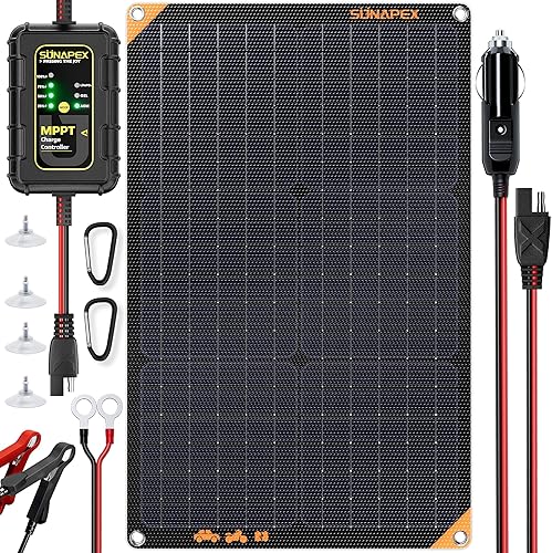 SUNAPEX Cargador solar de goteo de 12 V y 30 vatios con controlador MPPT, cargador de batería portátil impermeable alimentado por energía solar -