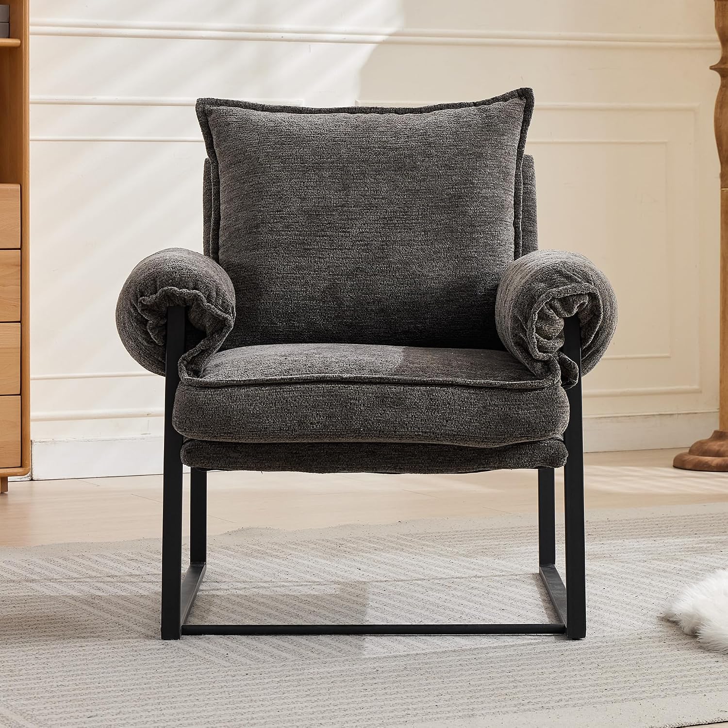Xifan Modern Comfy Reclining Chair with 6 Angle Adjustable Backrest, Upholstered Accent Chair Fabric Living Room Lounge Chair for Reading Room - Gray, 1PC