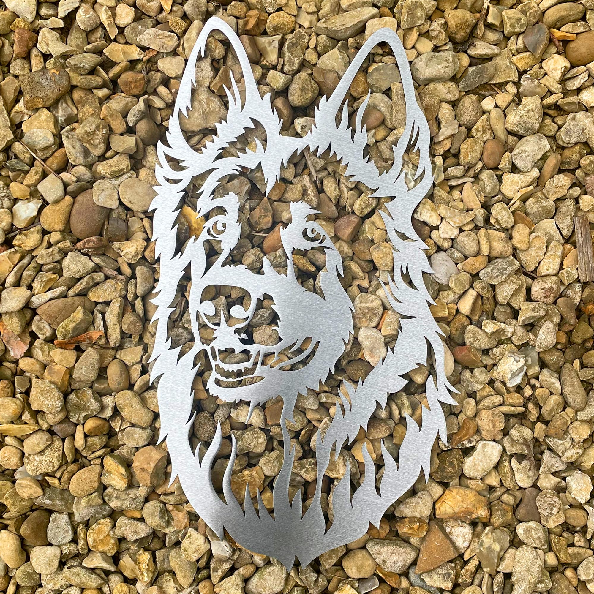 Perro pastor alemán – Alsaciano – Escultura de jardín – Adorno de jardín – Perro de metal oxidado/Escultura de metal para jardín/arte de metal (mediano 380 mm 210 mm)