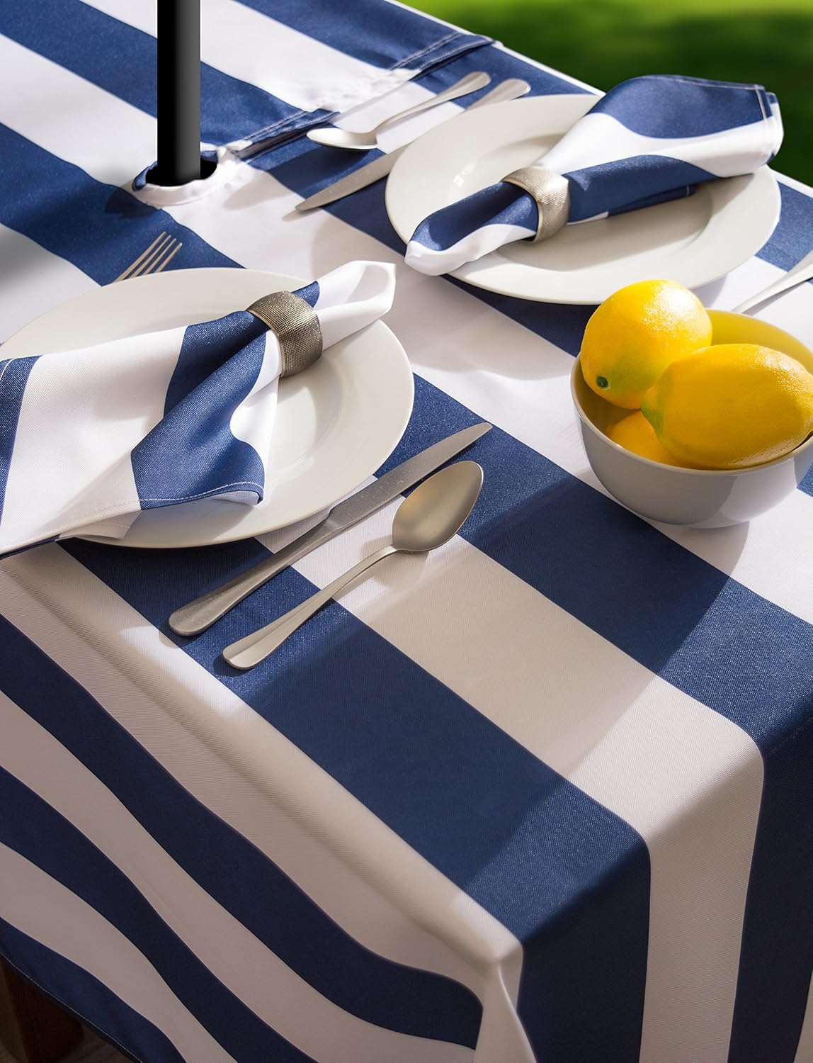 DII Cabana Stripe Outdoor Tabletop Collection, Stain/Wrinkle Resistant & Waterproof, 60x84 Rectangle Zipper Tablecloth, Nautical Blue : Patio, Lawn & Garden
